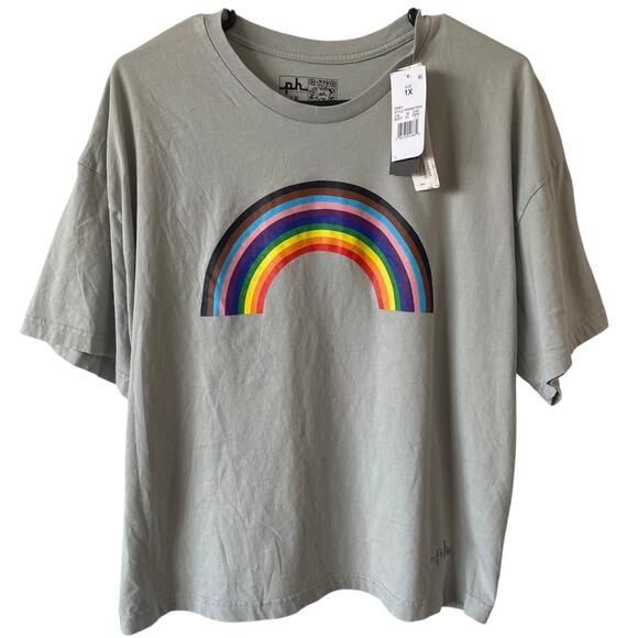 NEW PHLUID Rainbow Graphic Short Sleeve Pride T Shirt Gray Size 1X LGBTQ - Picture 1 of 4